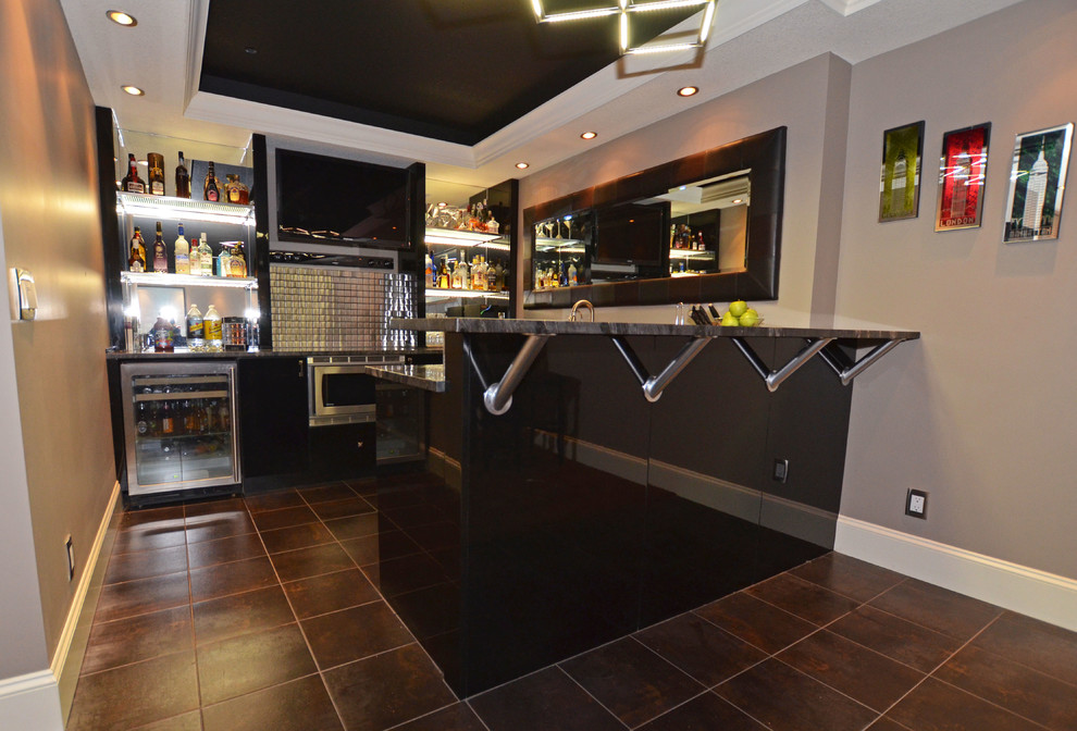 Example of a trendy basement design in Calgary