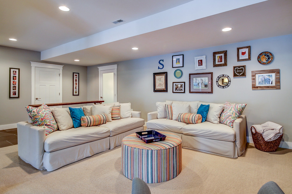 Example of an eclectic basement design in Dallas