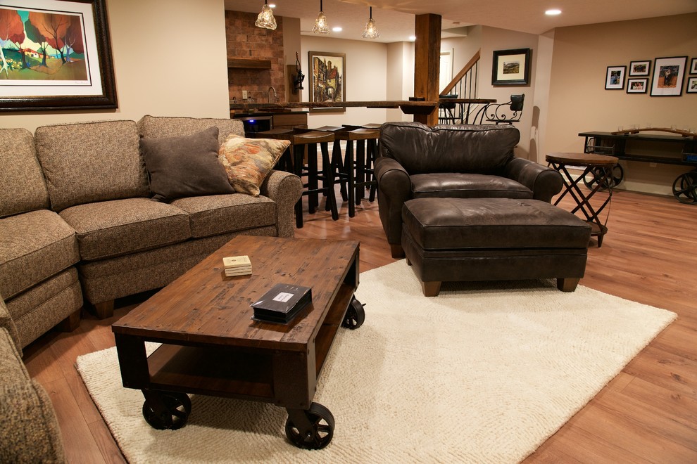 Inspiration for a rustic basement remodel in Cleveland