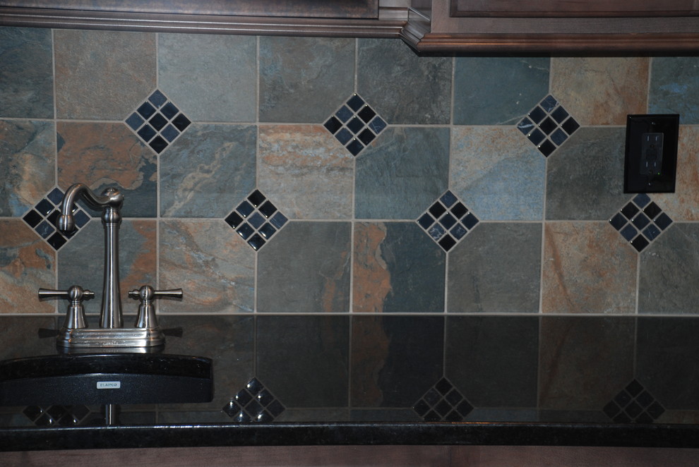Slate backsplash Traditional Basement Kansas City by Gary Brown