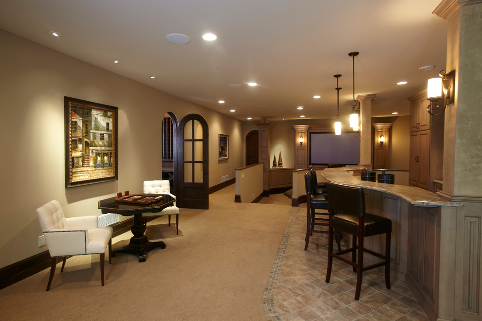 Inspiration for a timeless beige floor basement remodel in Minneapolis