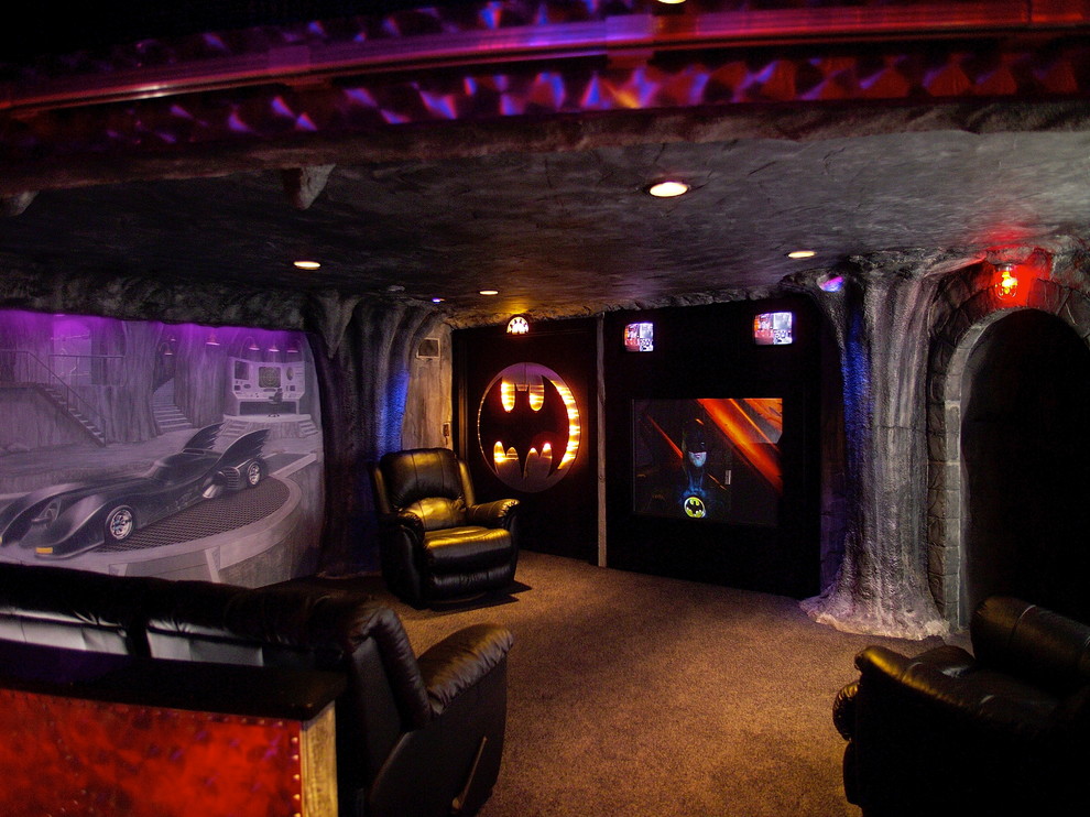 Example of a trendy home theater design in Milwaukee