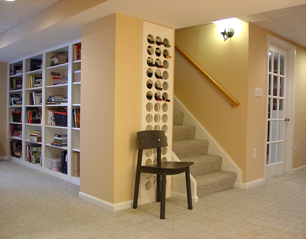 Basement - mid-sized contemporary walk-out carpeted basement idea in Nashville
