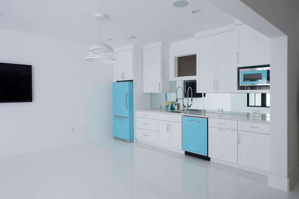 Example of a large transitional white floor kitchen design in Atlanta