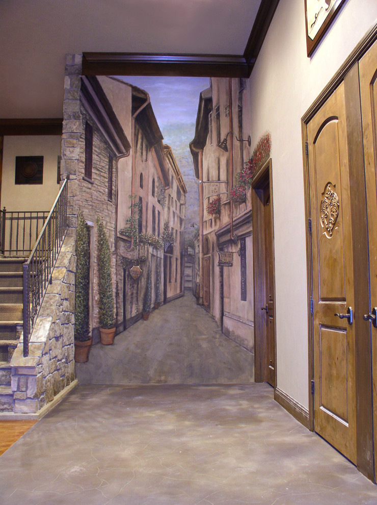 Tuscan Street Scene Mural in Basement, Milford, Michigan Traditional