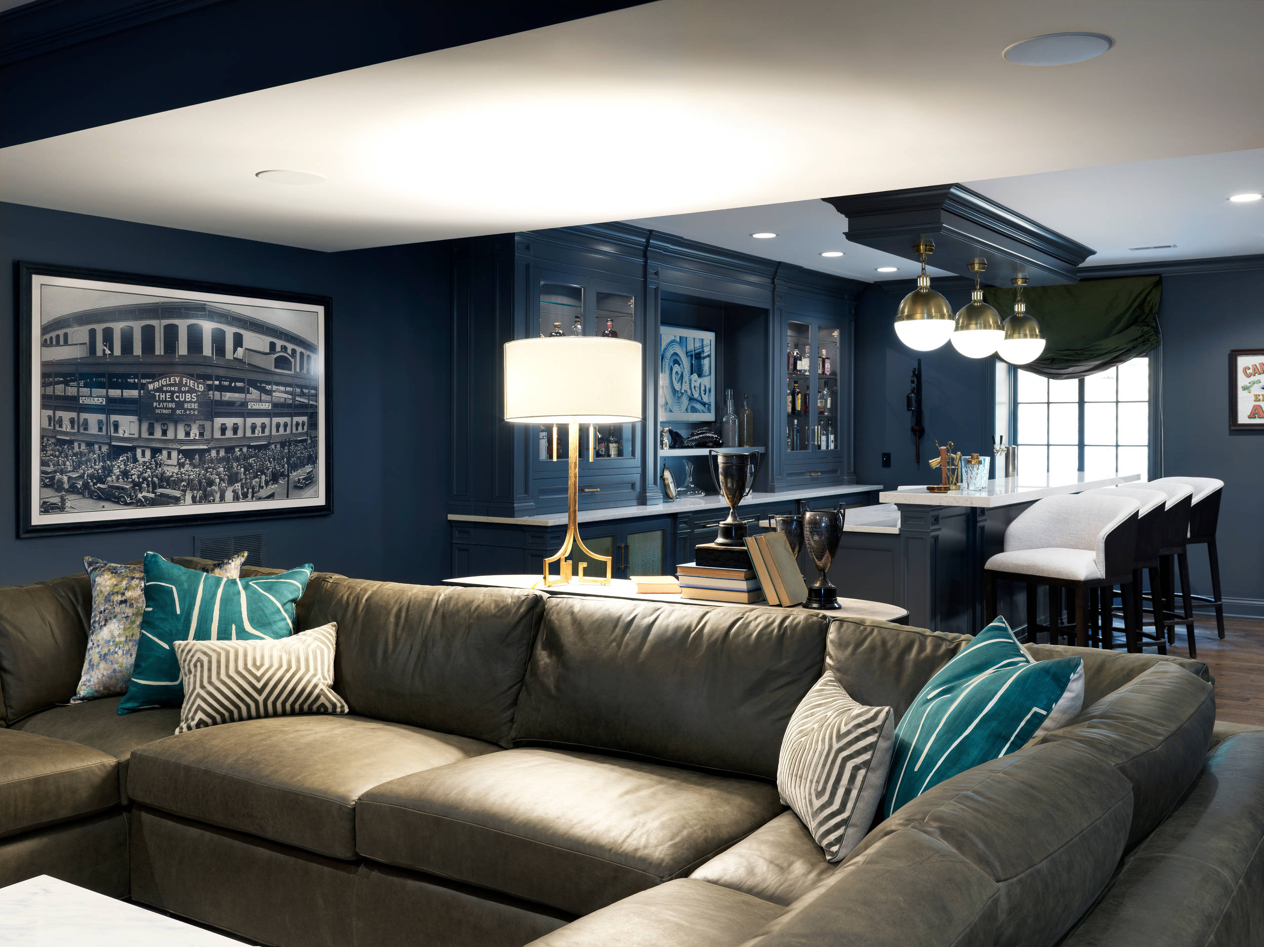 Ultimate Man Cave Transitional Basement Chicago By Rae Duncan Interior Design Rdid Houzz