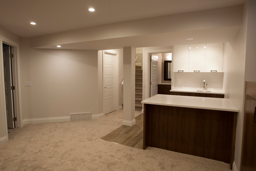 Example of a trendy basement design in Calgary