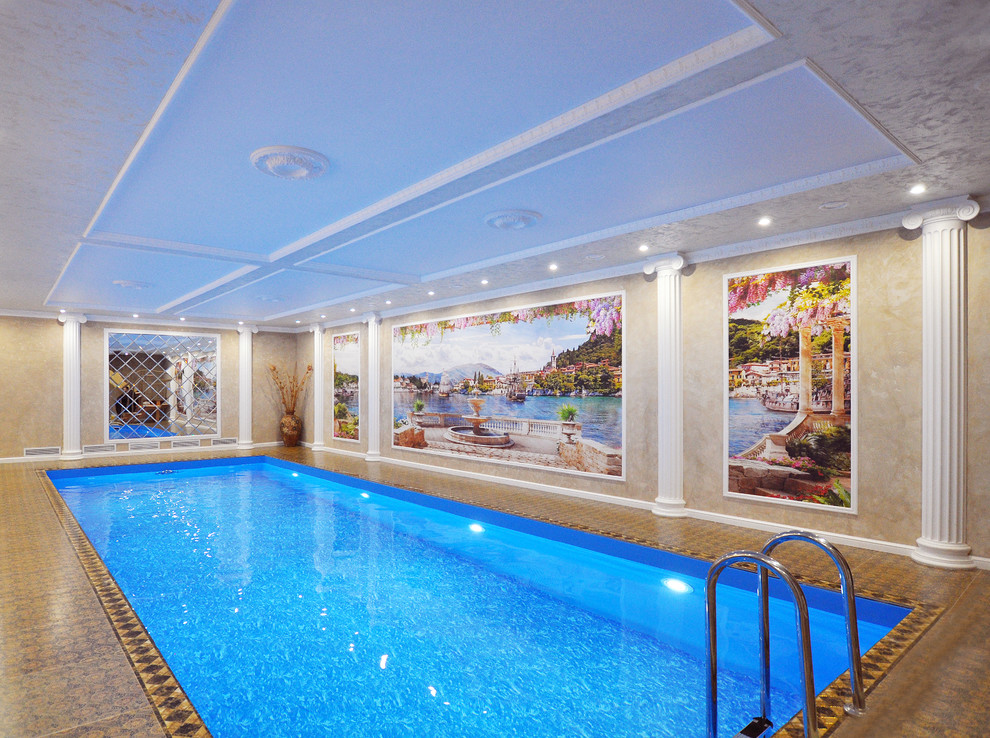 Ejemplo de piscina clásica rectangular y interior