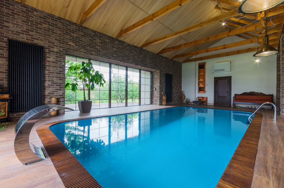 Idéer för att renovera en orientalisk inomhus, rektangulär pool