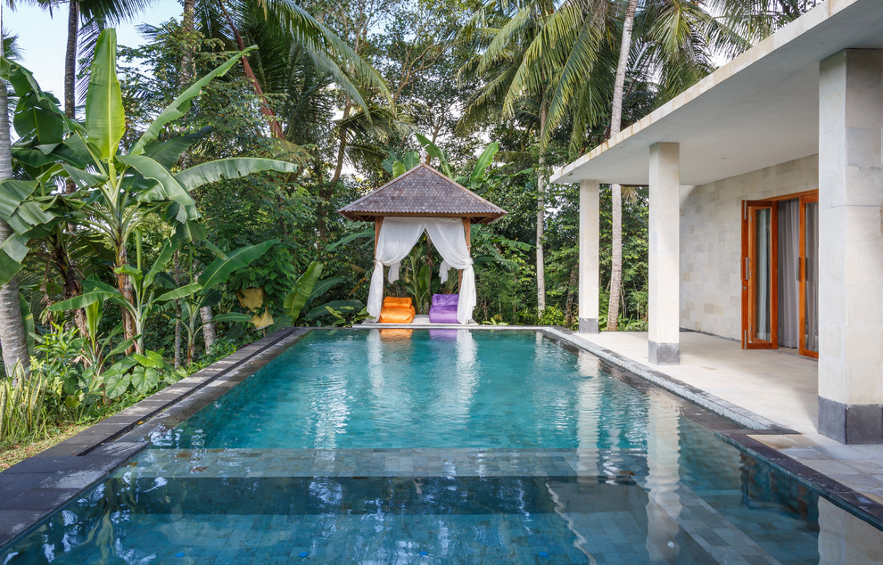 Modelo de piscina tropical rectangular