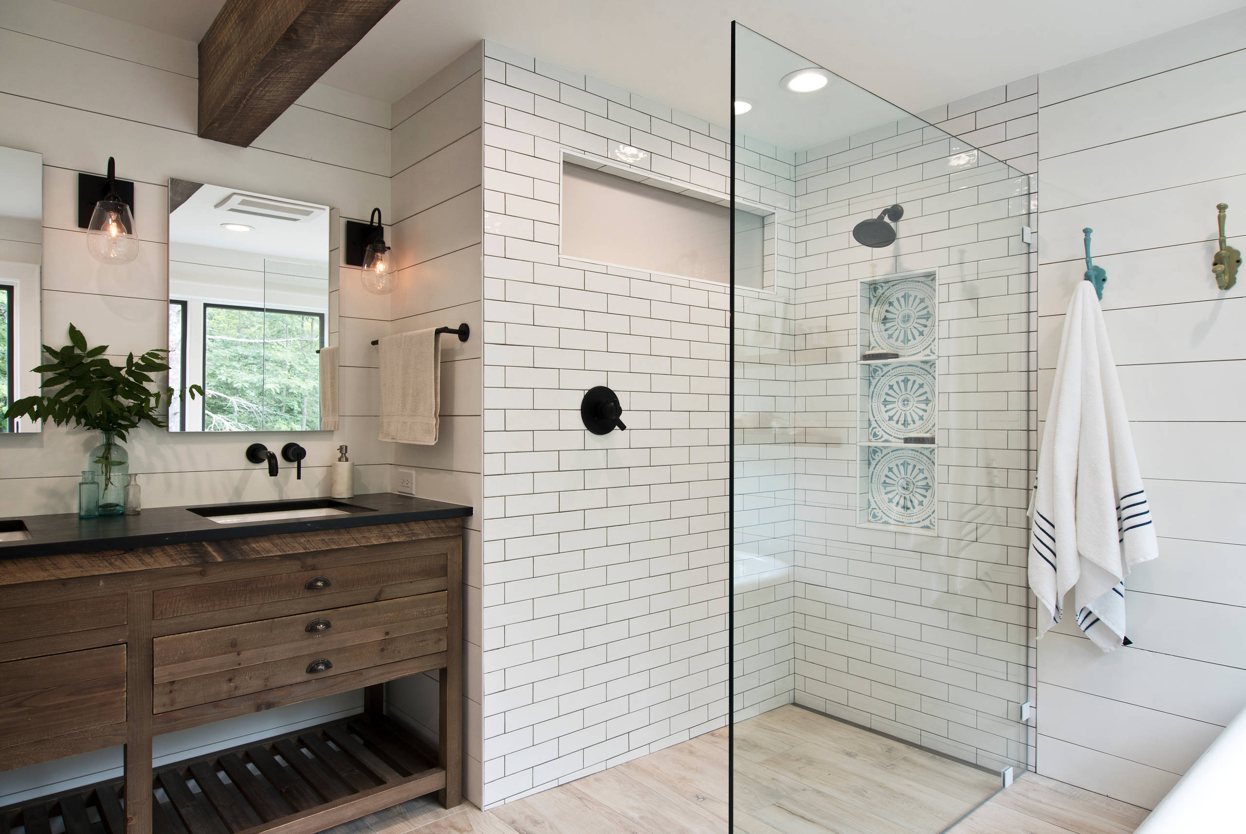 1 Bathroom Becomes 2 Farmhouse Bathroom New York By Cabinet Designers