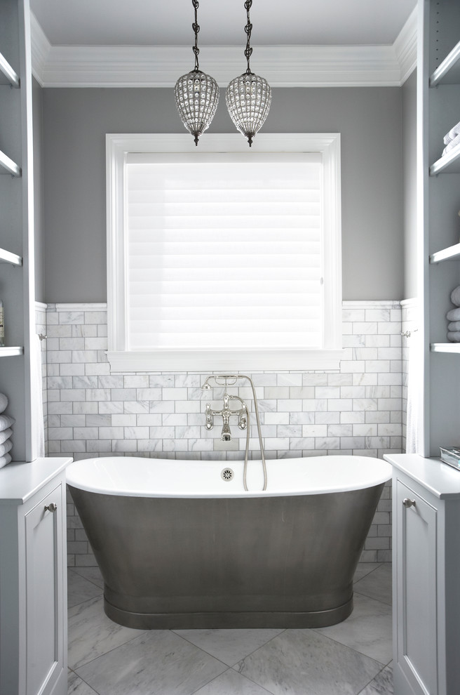 Inspiration for a timeless freestanding bathtub remodel in Other