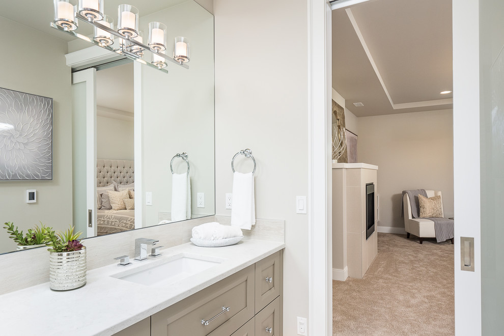 Inspiration for a transitional bathroom remodel in Seattle with shaker cabinets and gray cabinets
