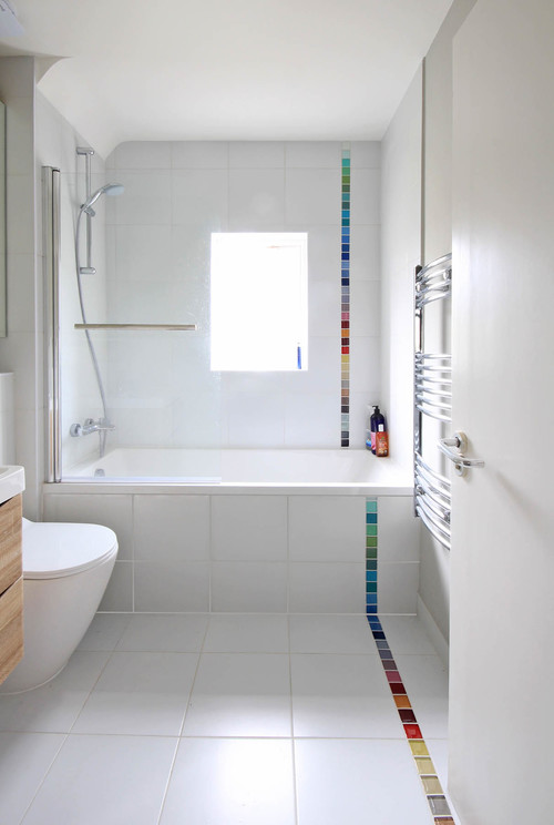 rainbow vertical tile in bathroom