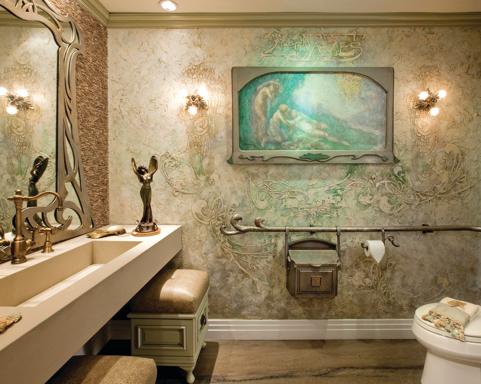 Esempio di una stanza da bagno mediterranea con lavabo integrato