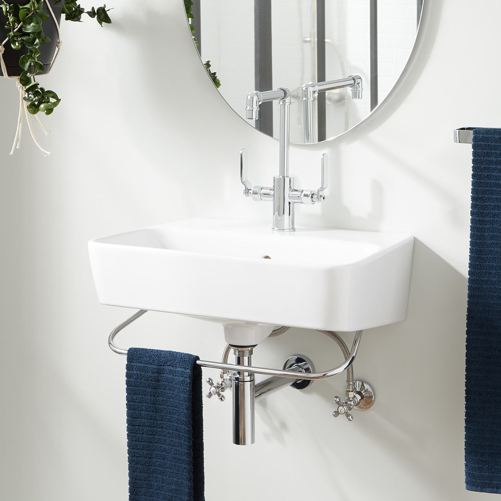 23" Fawcett Porcelain WallMount Sink With Towel Bar Bathroom