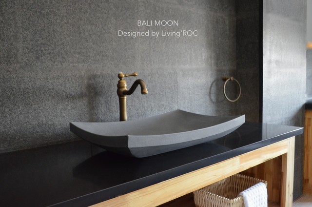 23'' Gray Andesite basalt Concrete look Stone Vessel Sink - BALI MOON -  Modern - Bathroom - Los Angeles - by User | Houzz