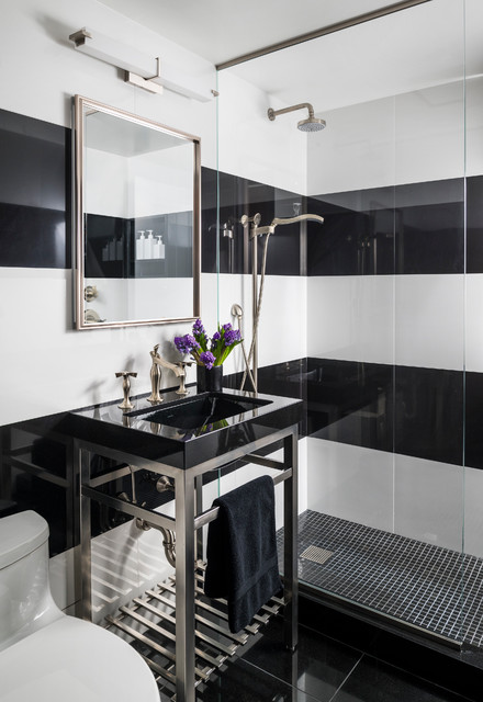 30 Boldly Stunning Black White Bathrooms, Black And White Bathroom Wall Tiles Design