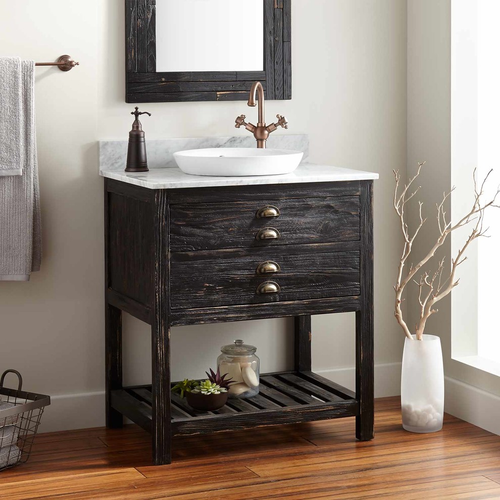 30 Benoist Reclaimed Wood Console Vanity For Semi Recessed Sink Antique Pine Rustic Bathroom Cincinnati By Signature Hardware Houzz