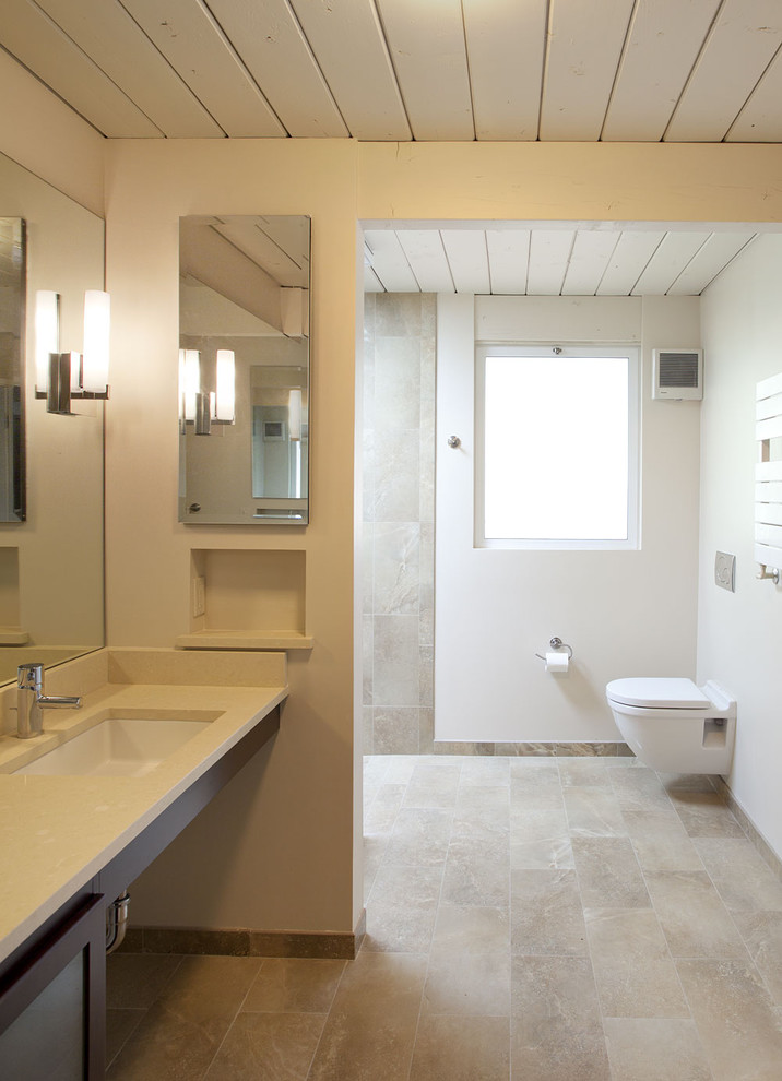 Mid-century modern bathroom photo in San Francisco with a wall-mount toilet