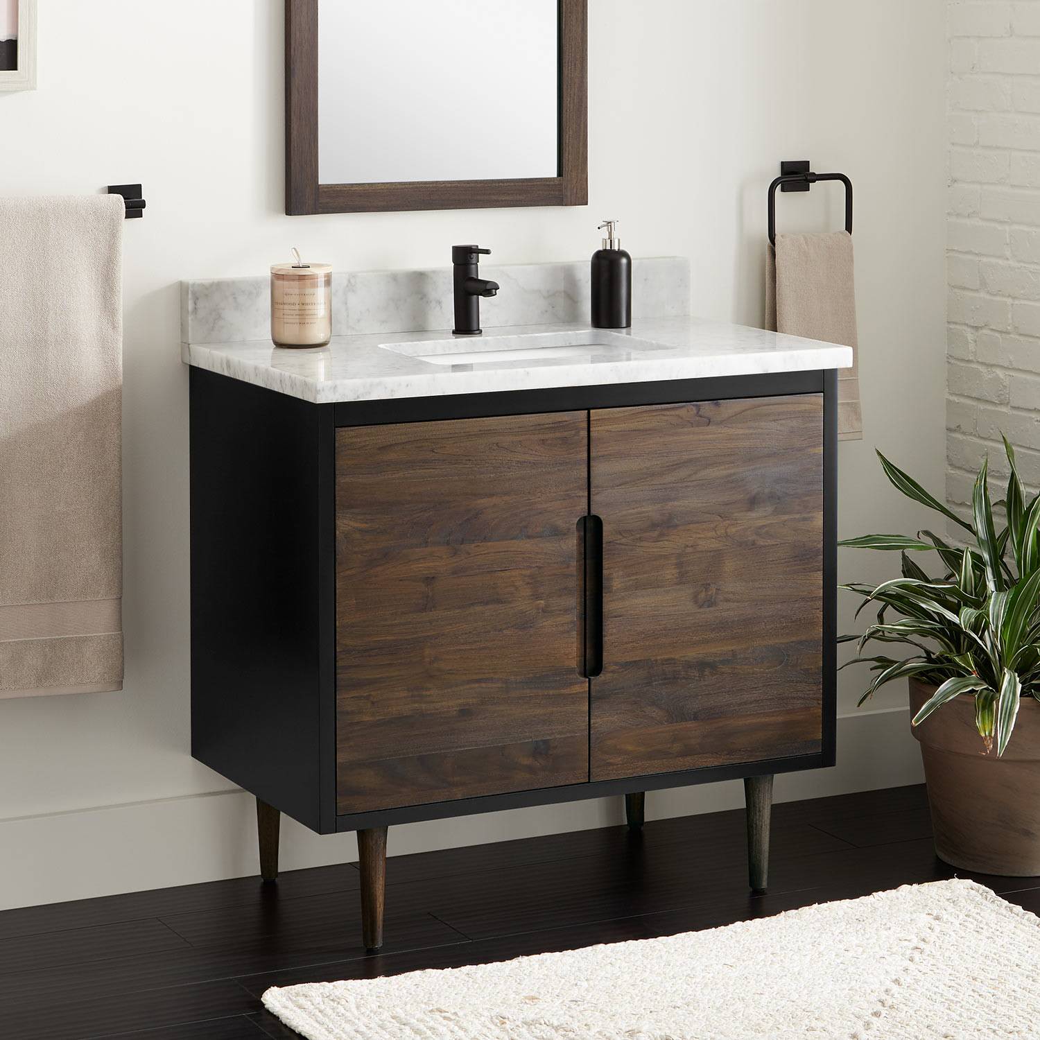 36 Bivins Walnut Black Teak Bathroom Vanity For Rectangular Undermount Sink Transitional Bathroom Cincinnati By Signature Hardware Houzz