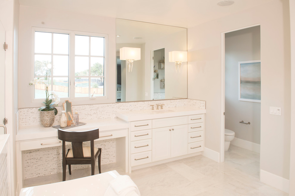 Inspiration for a classic bathroom in San Francisco with shaker cabinets and white cabinets.