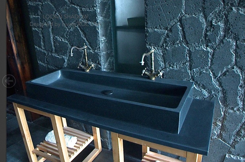 47'' Large Deep Black Granite bathroom double trough sinkLooan Shadow