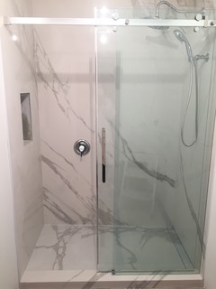 5'x10' Ultra thin Large Porcelain slab shower - Modern - Bathroom