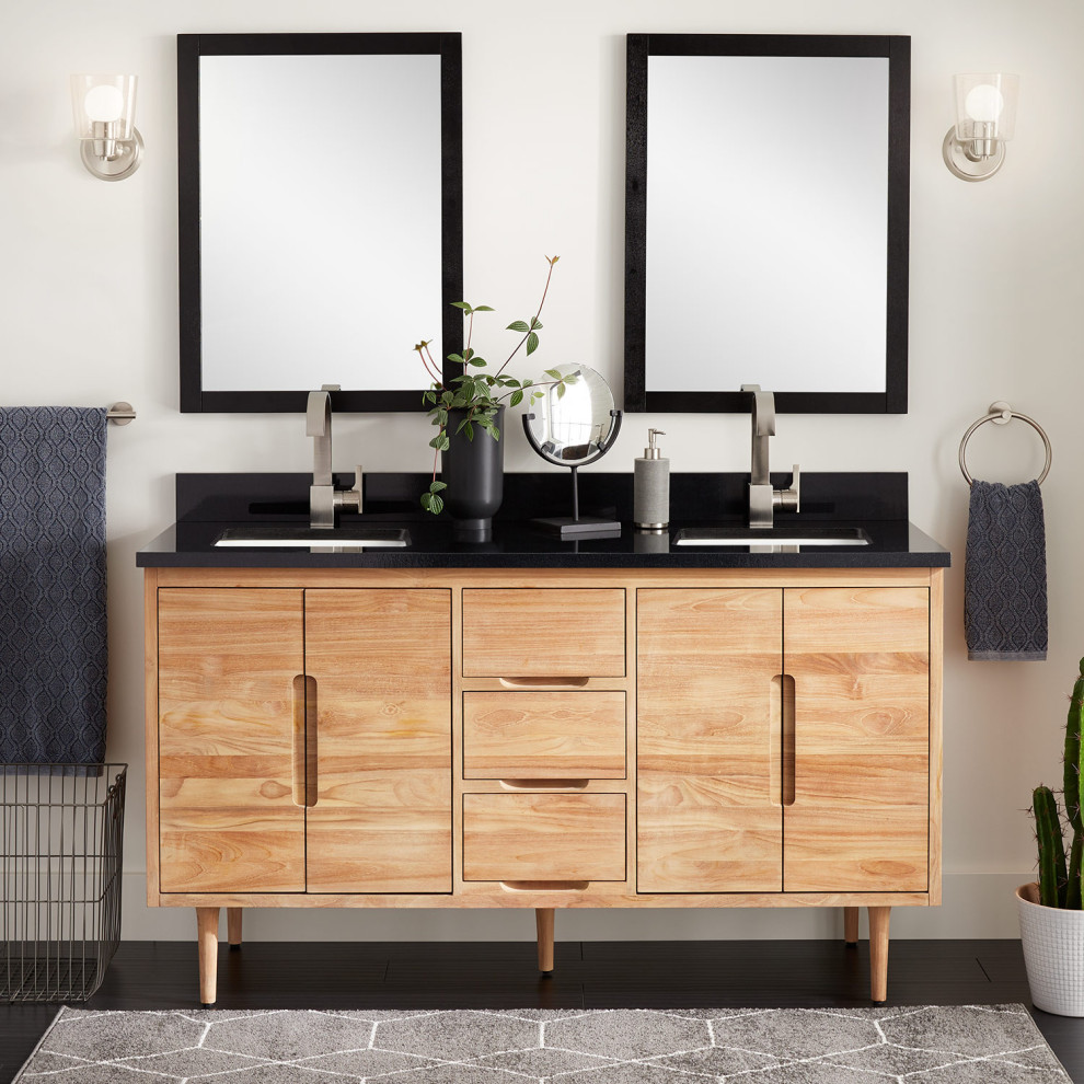 60" Bivins Teak Double Bathroom Vanity For Rectangular Undermount Sink