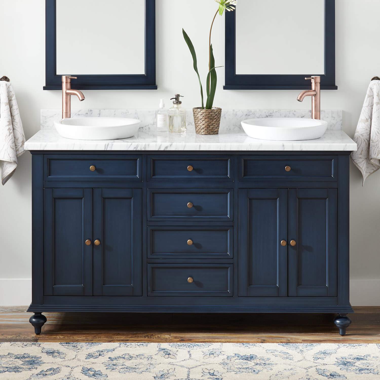 60 Keller Double Vanity For Semi Recessed Sinks Vintage Navy Blue Traditional Bathroom Cincinnati By Signature Hardware Houzz