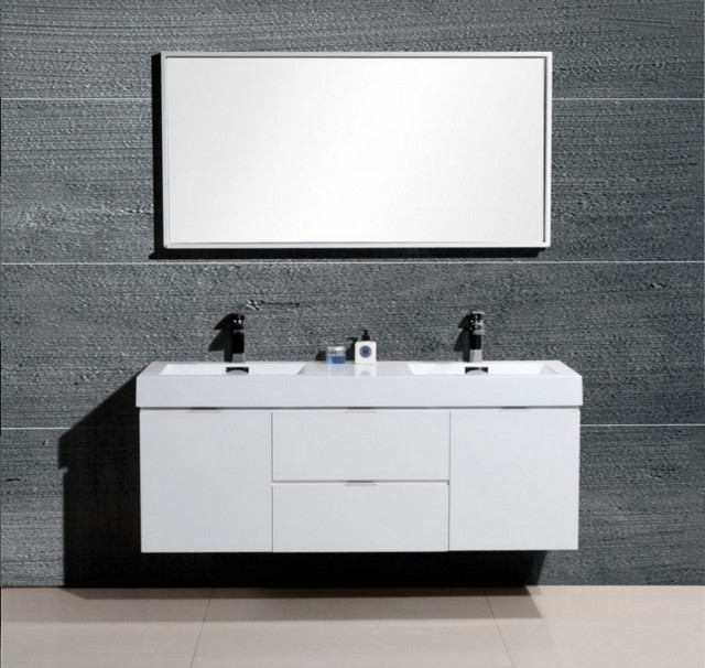 60 White Wall Mount Double Sink Modern, Bathroom Vanity Los Angeles