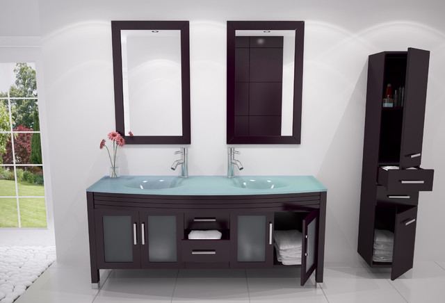63" Grand Regent Large Double Sink Modern Bathroom Vanity Cabinet With Glass  Top - Modern - Bathroom - Denver - by BathGems | Houzz IE
