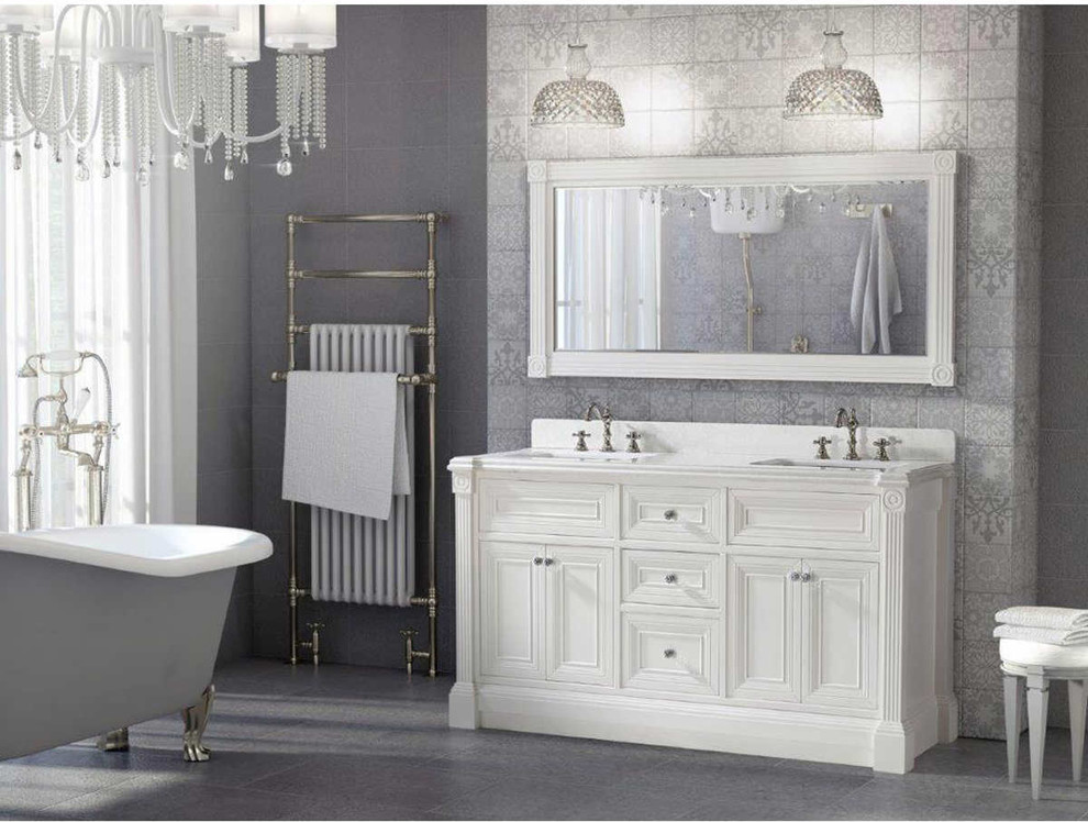 63 inch White Finish Double Sink Bathroom Vanity with Mirror