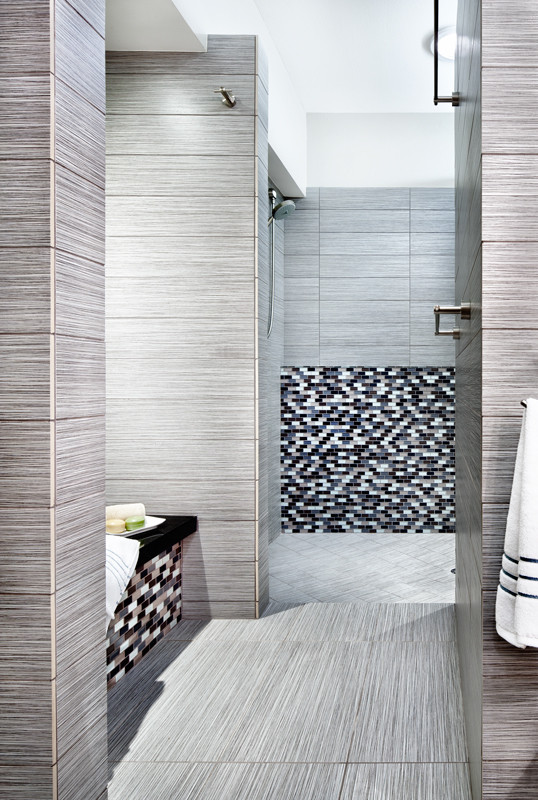 Ejemplo de cuarto de baño principal contemporáneo con ducha abierta