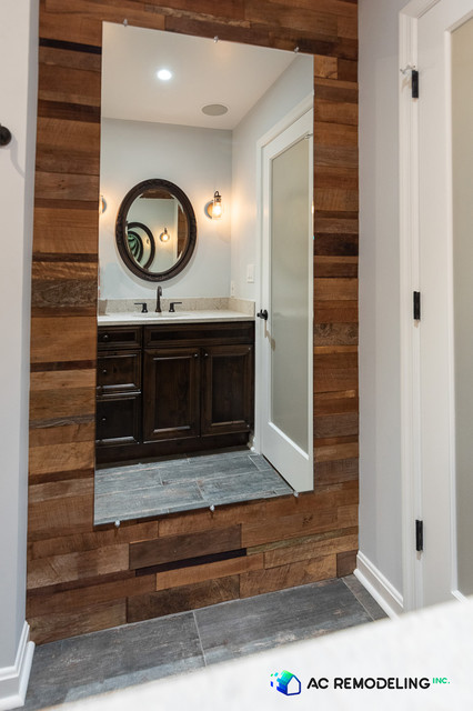 Accent Wall Timber Reclaimed Teak Natural Field Tile Rustic Bathroom Dc Metro By Ac Remodeling Inc - Teak Tiles Bathroom Accent Wall Timber Reclaimed Teak Natural Field Tile Rustic Bathroom Dc Metro By Ac Remodeling Inc - Teak Tiles Bathroom