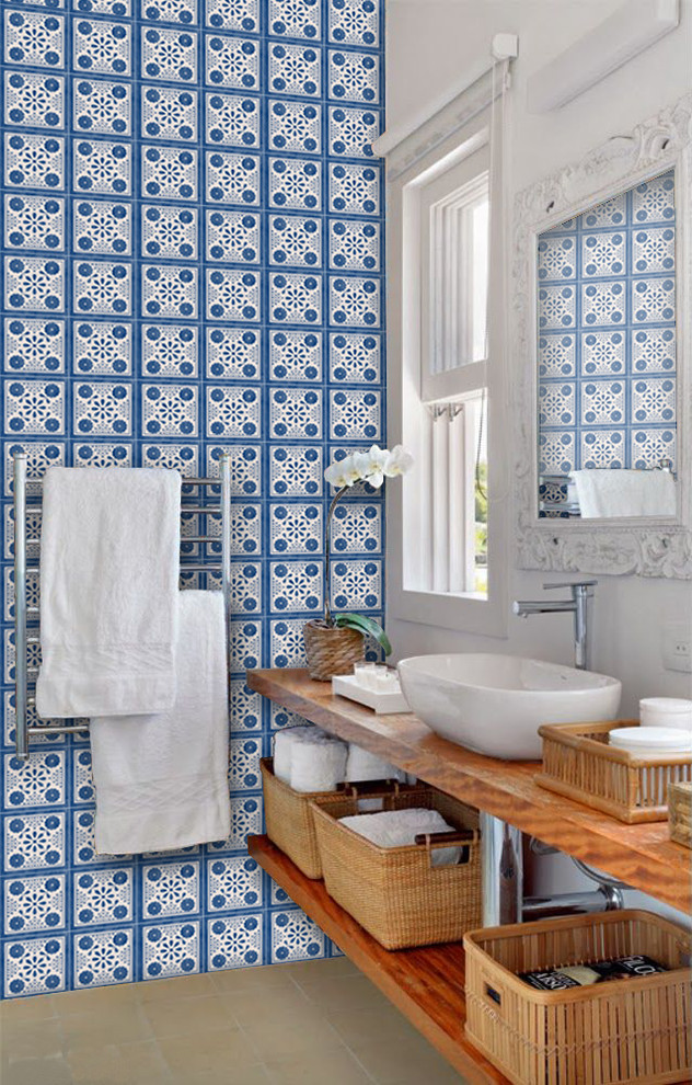 Accent Walls Cornflower Blue Mediterranean Bathroom Other by
