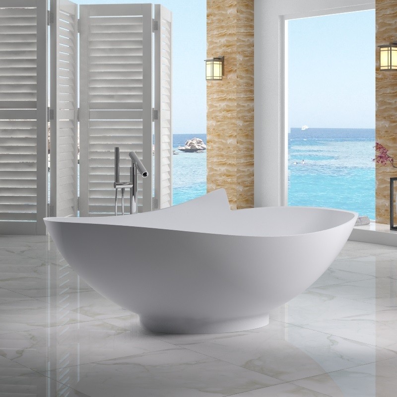 Foto de cuarto de baño principal contemporáneo grande con bañera exenta, paredes blancas y suelo blanco