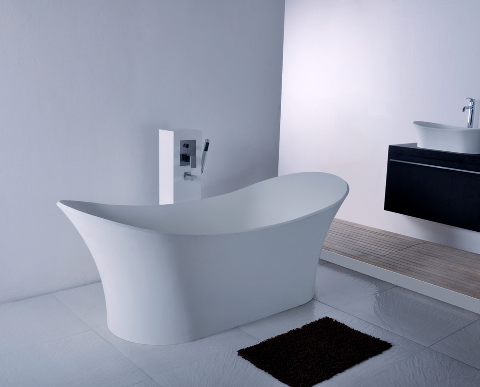 ADM Bathroom Curved Freestanding Bathtub, White, 68.9" SW140 (69 x