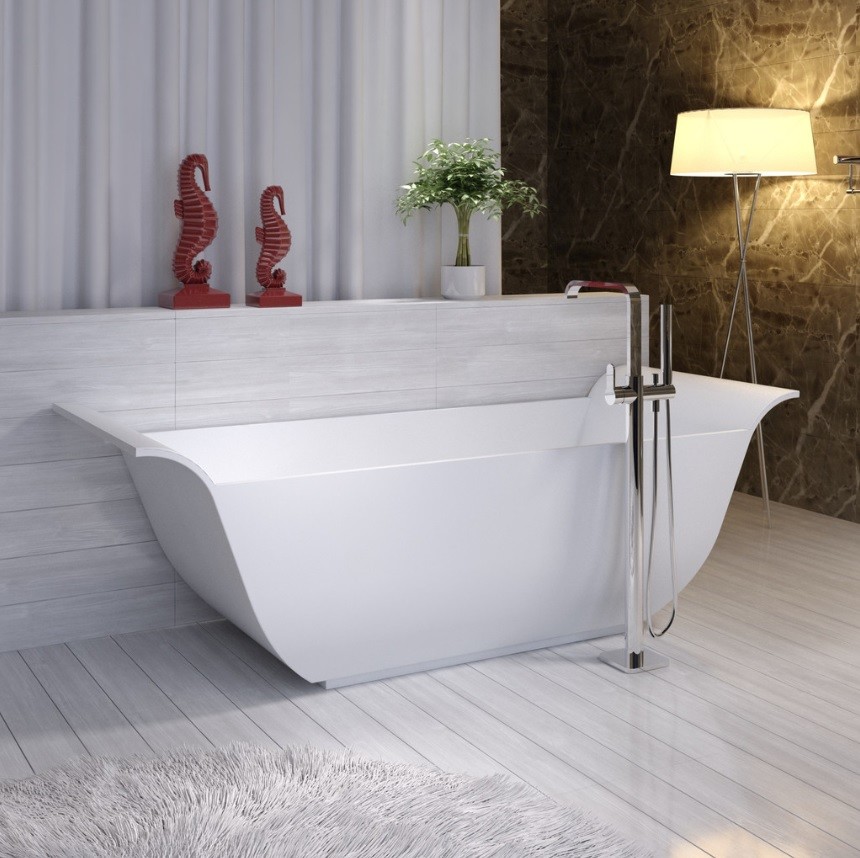 ADM Bathroom Curved Freestanding Bathtub, White, 76.8" SW117 (77 x