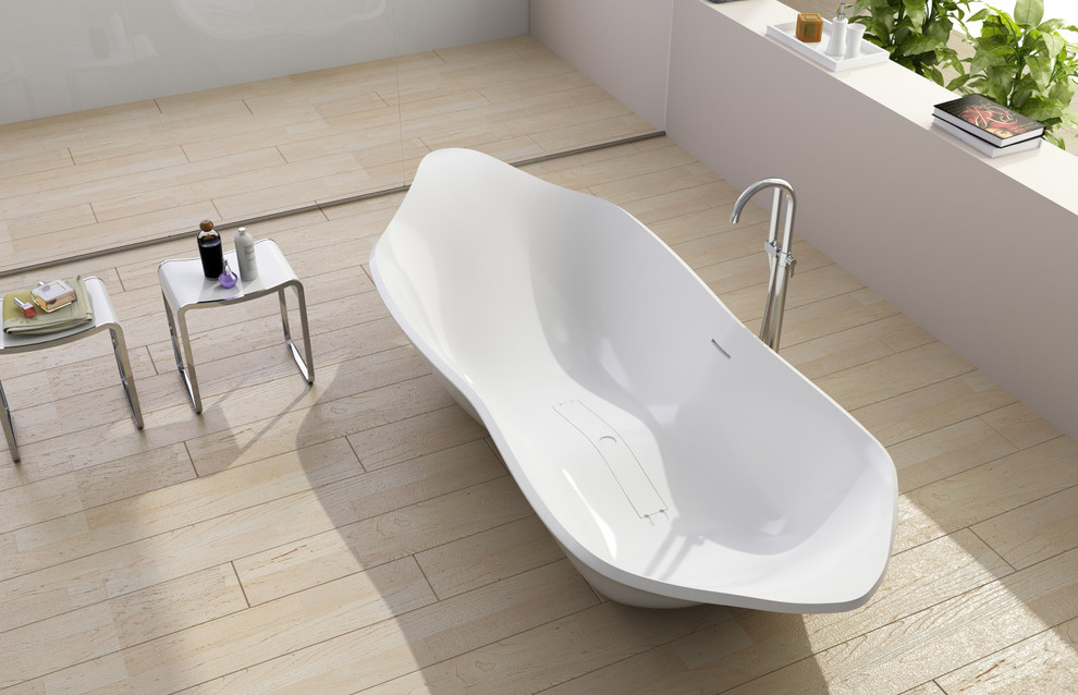 ADM Bathroom Curved Freestanding Bathtub, White, 85.8" SW142 (86 x