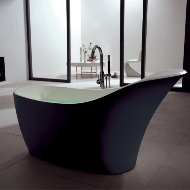 Bathroom - large modern master gray floor bathroom idea in Los Angeles with solid surface countertops