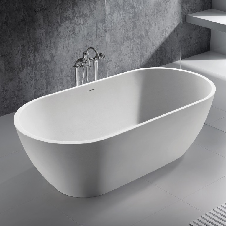 Freestanding bathtub - large contemporary master white floor freestanding bathtub idea in Los Angeles with gray walls