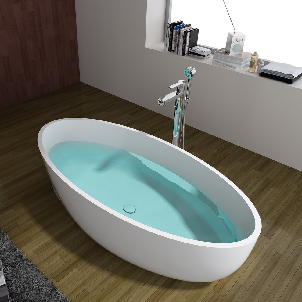 ADM Bathroom Oval Freestanding Bathtub, White, 66.9" SW154 (67 x 32