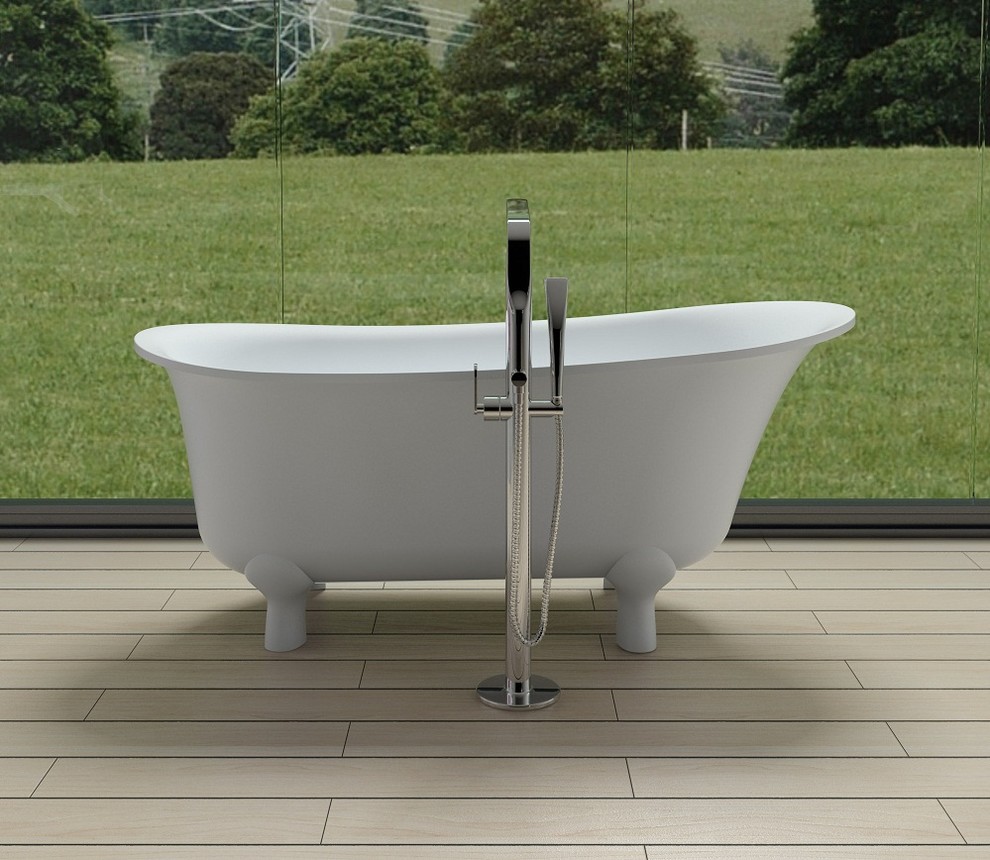 Esempio di una grande stanza da bagno padronale vittoriana con vasca freestanding e pavimento beige