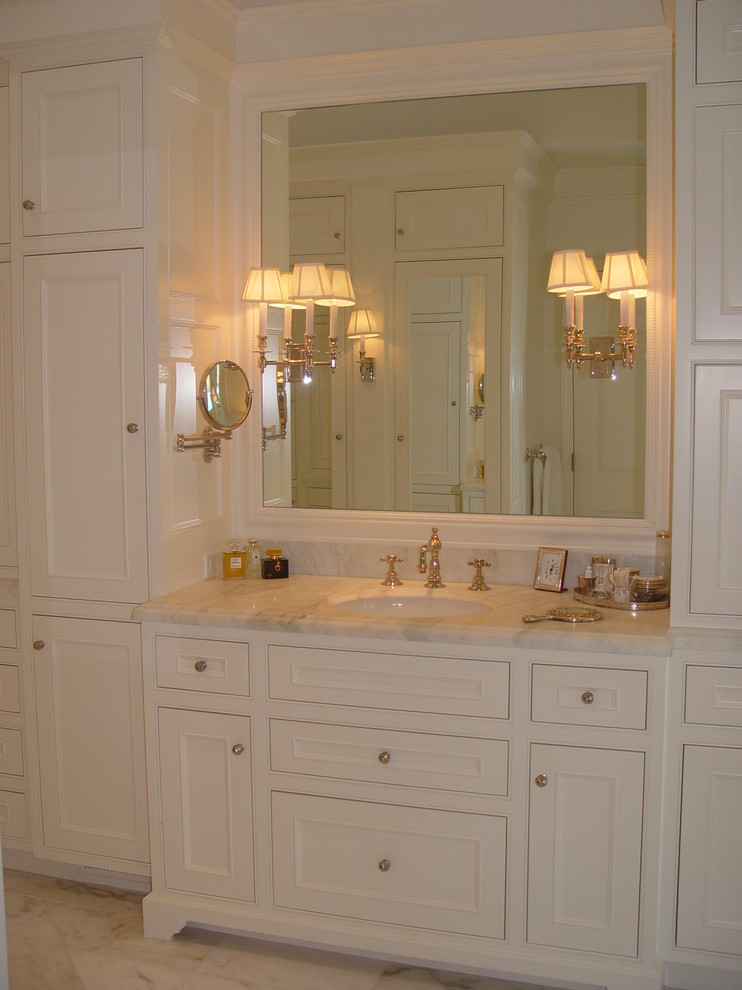 Bathroom - traditional bathroom idea in San Francisco with marble countertops and an undermount sink