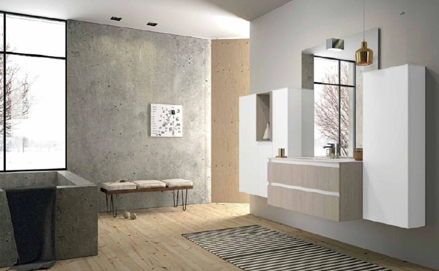 Idéer för att renovera ett badrum, med släta luckor, vita skåp, bänkskiva i akrylsten och ljust trägolv