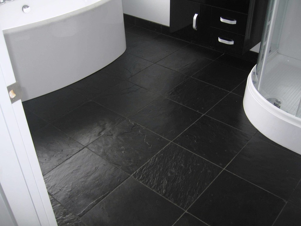 Bathroom - large modern master black tile and ceramic tile ceramic tile bathroom idea in Chicago