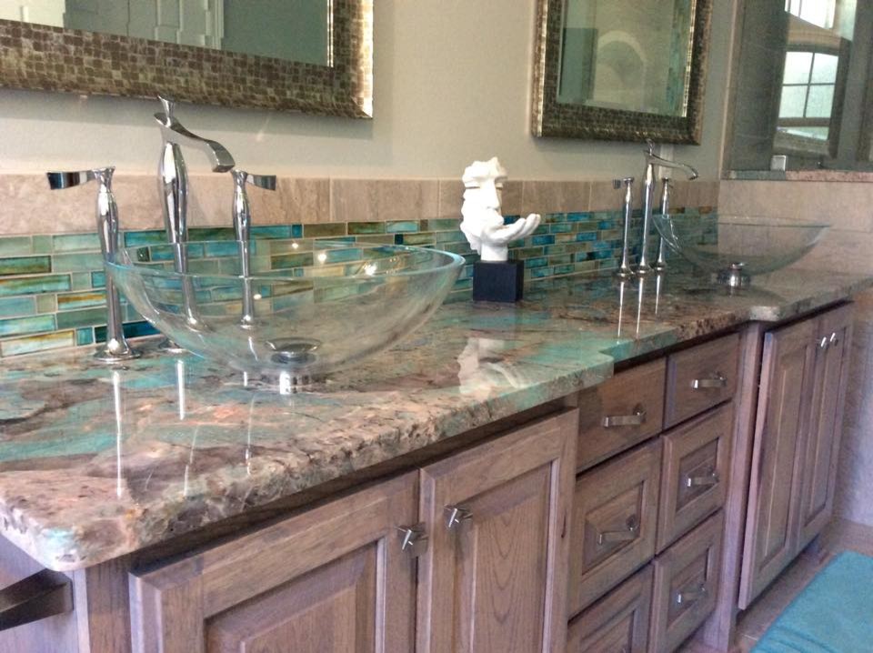 Example of a huge eclectic master bathroom design in Other with beige walls, a vessel sink and quartzite countertops