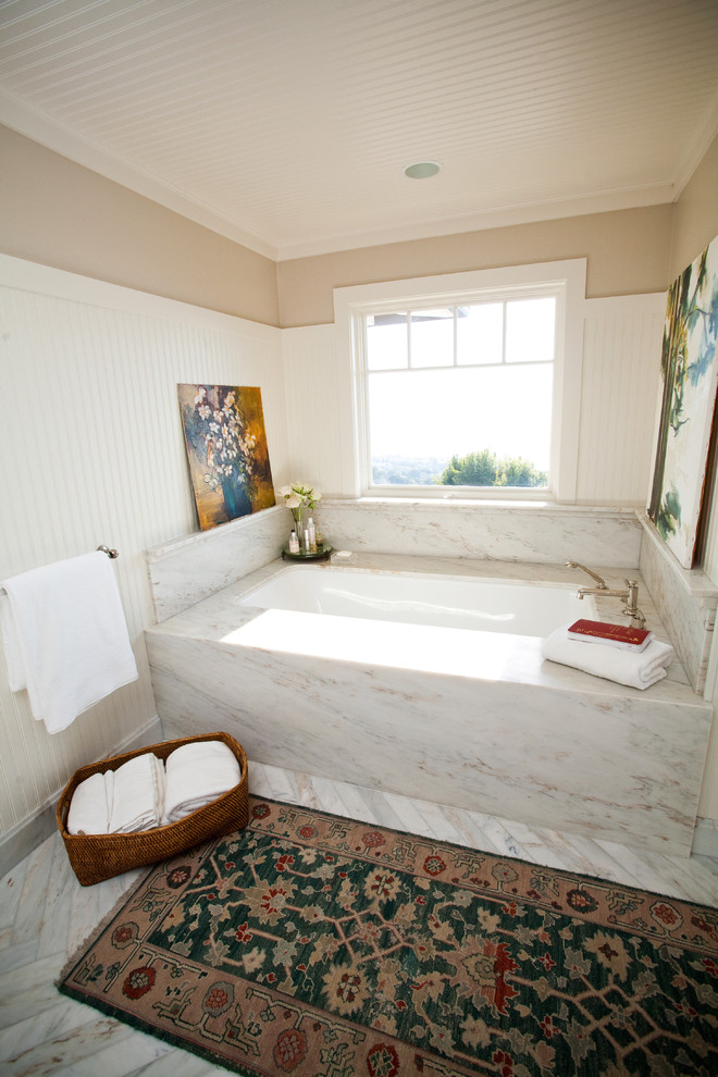 Inspiration for a timeless alcove bathtub remodel in San Diego