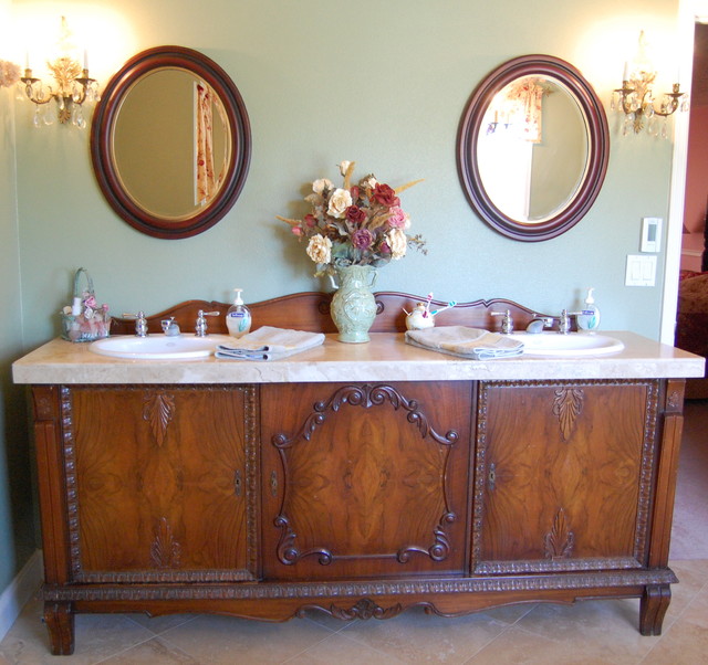 Antique Sideboard Buffet Turned Into Double Sink Vanity Traditional Bathroom Portland By Julie Murray Houzz Au